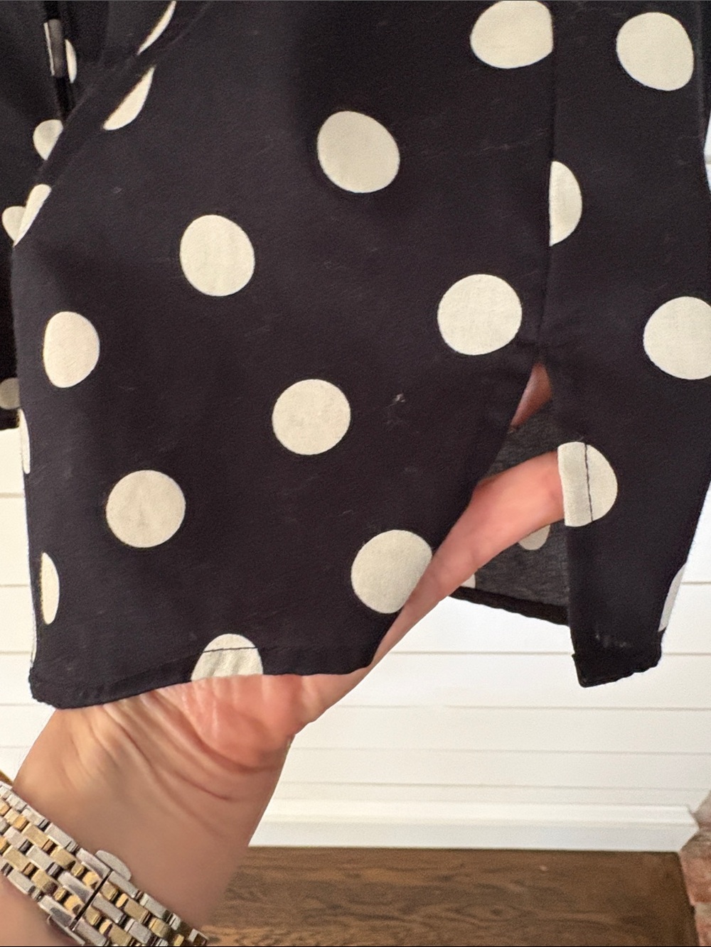Polka Dot Button-Front Blouse - Black & White - Picture 5 of 7